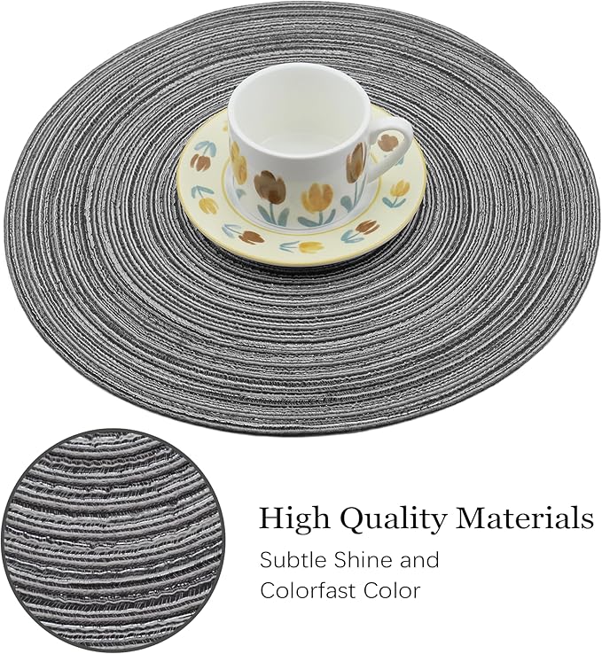 Braided Round Placemats Set of 6,Woven Washable Non-Slip Table Mats for Kitchen Dining, 14.5 Inch, Heat Resistant - Natural Fabric Indoor Outdoor Place Mats(Beige)
