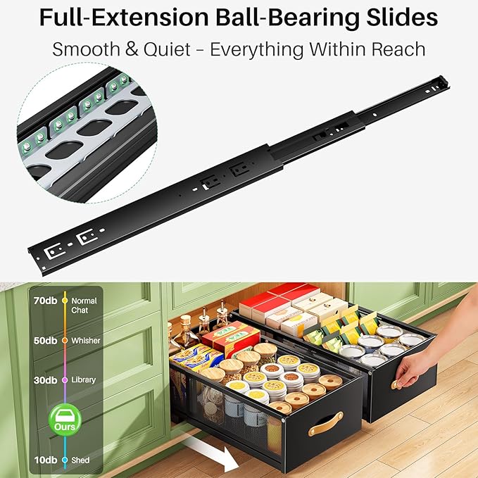 Pull out Cabinet Organizer, 2-Pack Expandable Depth(15.7"-21.7") with Raising Pad for Framed Cabinets, Heavy Duty Slide out Drawers,Roll Out Shelves for Kitchen, Pantry Organizers and Storage(Black)