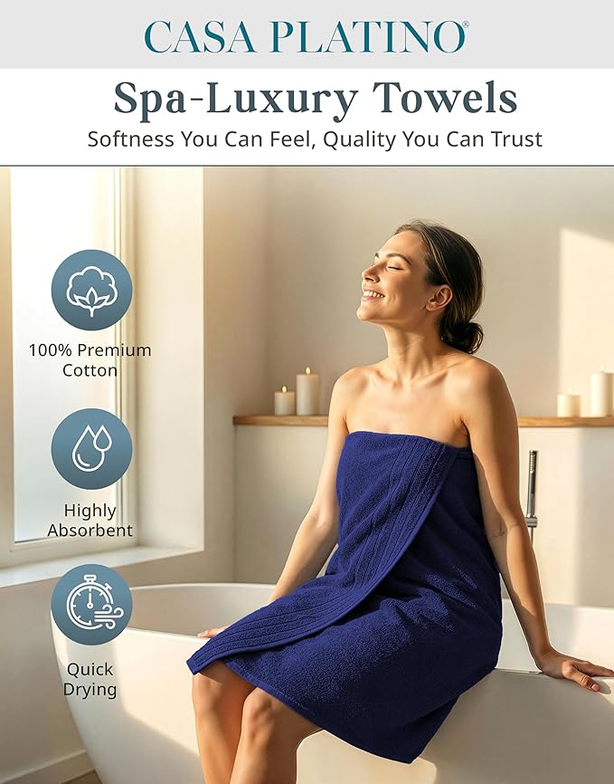 Casa Platino 100% Cotton Bath Towels - 8 Pcs Luxury Set - Soft, Absorbent & Durable - 2 Bath, 4 Washcloths, 2 Hand Towels for Bathroom - Sustainably Produced & Designed for Everyday use - Navy Blue