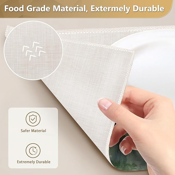 Set of 6 Washable Misty Forest Landscape Placemats Non-Slip Heat-Resistant 12x18 Inch Thick Decorative Linen Table Mats for Dining Table Home Décor