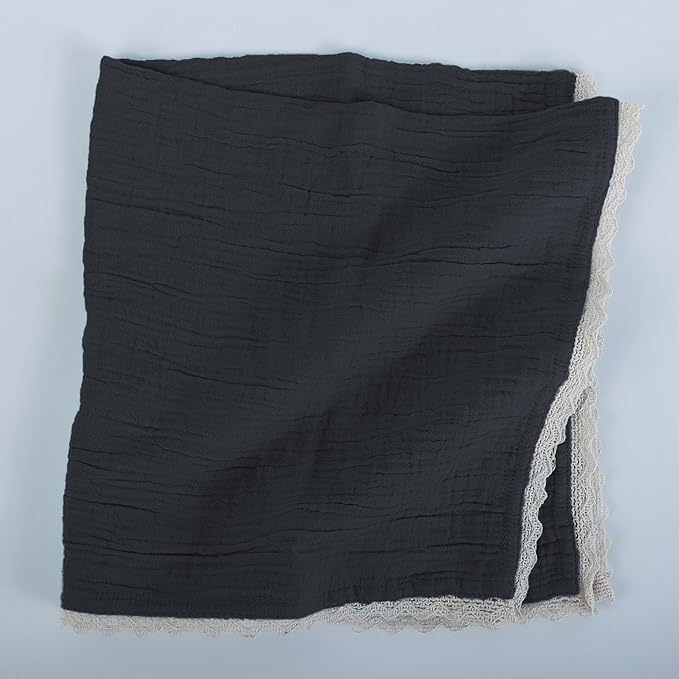 Fingercraft Dinner Cloth Napkin Cotton Muslin Double Gauze 4 Pack with Classic Lace for Everyday Use, Wedding, Party, Christmas, Easter Napkins Cloth are Pre Shrunk and Good Absorbency Black