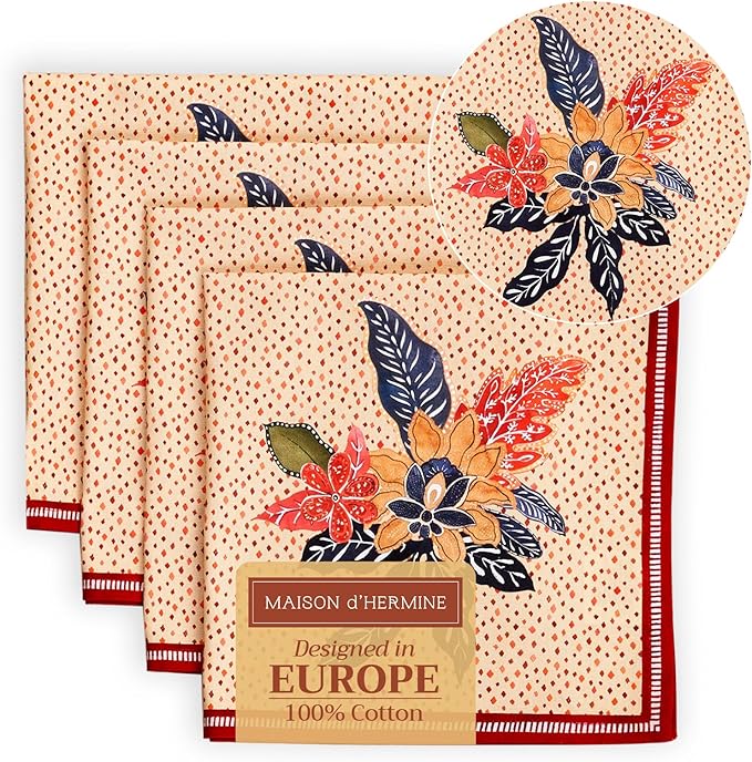Maison d' Hermine Cloth Napkins Set of 4 100% Cotton for Thanksgiving Christmas Decorations Everyday Reusable Square Fall Napkins Cloth Washable Dinner Party (Kalahari, 20"x20")