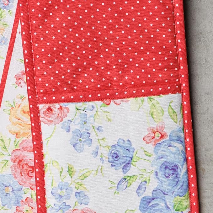 Maison d' Hermine Double Oven Mitts 100% Cotton 7"x35" Double Oven Mitt Heat Resistant BBQ Cooking Gloves with Loop Baking Grilling Gifts for Mothers Day Spring Summer (Vintage Floral)
