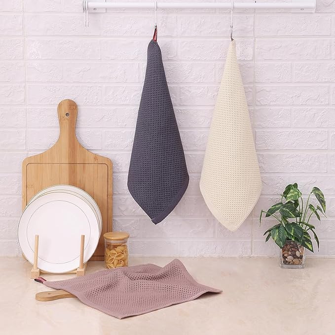 100% Cotton Waffle Weave Kitchen Towels, 8 Pack Dish Cloths for Washing Dishes, Ultra Soft Absorbent Dish Towels, Quick Drying Kitchen Rags, 12x12 Inches, Mixed Color