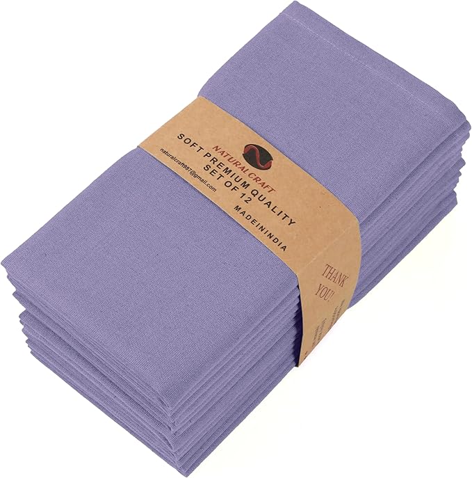 NATURALCRAFT Cloth Napkins Set of 12 Cotton Linen 18x18 Inch - Soft Durable Easter Washable - Ideal for Hotel Farmhouse Party Wedding Spring Summer Easter - Perfect Everyday Use (Purple, Pack of 12)