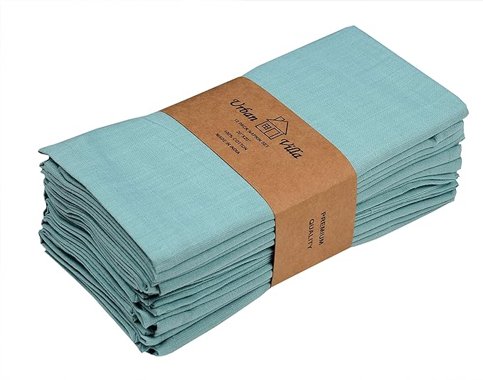 Urban Villa Cloth Napkins Aqua Dinner Napkins Set of 12 (20X20) 100% Cotton Absorbent Washable Durable Reusable Cloth Napkins Ideal for Easter Decorations Hotel Collection Farmhouse Parties Napkins