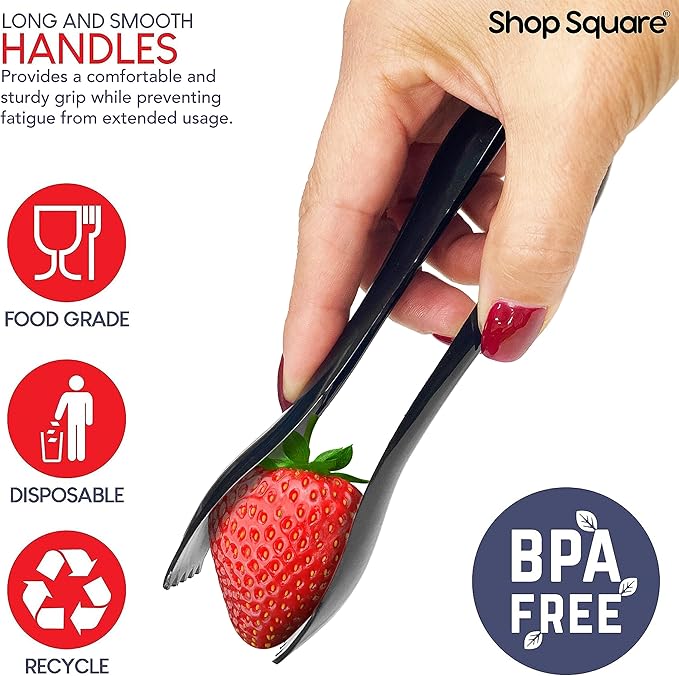 Disposable Plastic Serving Set - 18 Black Utensils, 6" Tongs, 10' Spoons, 10' Forks, Buffet & Party Use