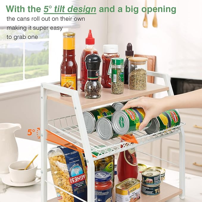Kitchen Countertop Organizer, Snack Organizer Candy Display Stand Coffee Station Organizer, 3 Tier Wooden Counter Storage for Soda Cans Condiment Tea, for Pantry Office Bathroom, White (White)