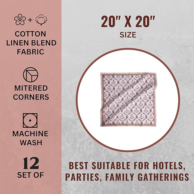FINGERCRAFT Cloth Napkins, Set of 12 Cotton Linen Blend Printed Dinner Napkins Cloth Mitered Corner Perfect for Parties Dinners Weddings Cocktail Christmas Easter 20x20 Damask Orange
