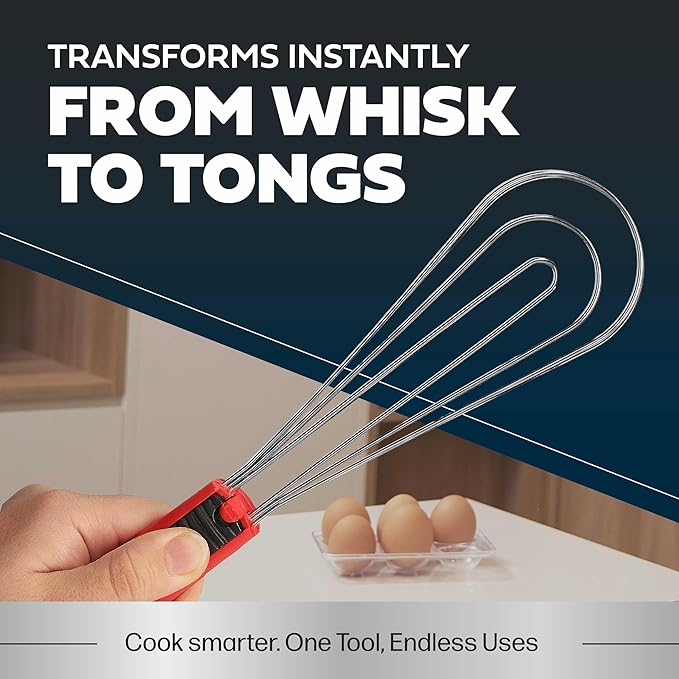 Tongs for Cooking Multipurpose 6-in-1, Kitchen Utensils, Whisks for Cooking, Egg Beater Mixer, Salad Tongs for Serving Grill Bbq Steel