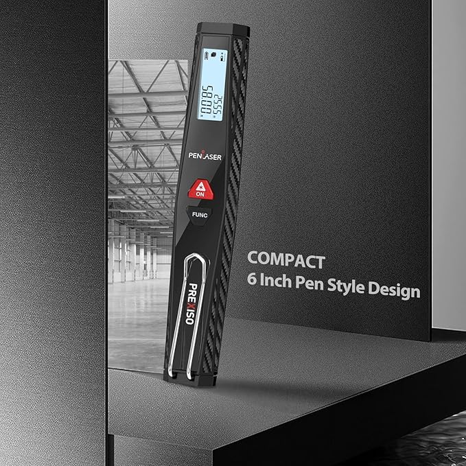 PREXISO Pocket Laser Measurement Tool, 135Ft Laser Distance Meter Backlit Display Laser Measure with Pen Clip Ft/Ft+in/in/M Unit - Pythagorean, Distance, Area, Volume Modes for Home, Industries