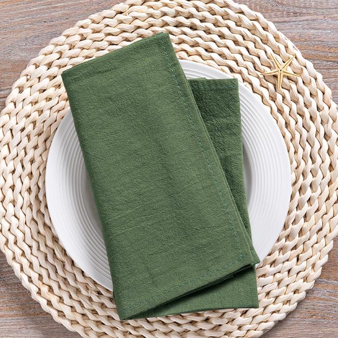 MLMC 8 Pack Olive Green Cloth Napkins Rustic Washable Cotton Linen Napkins Set of 8 17"x17" Reusable Dinner Napkins Cloth for Wedding Party Gathering Decor