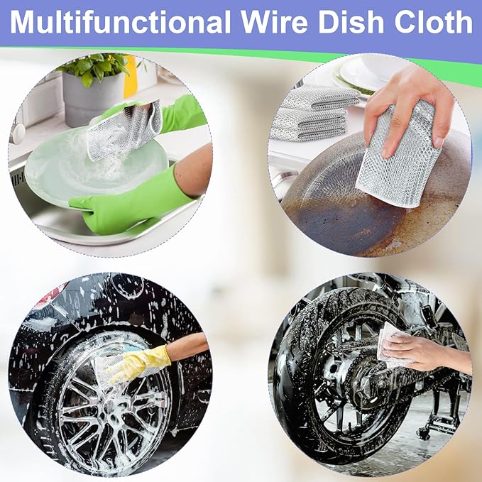 Non Scratch Wire Dishcloth, Multipurpose Wire Dishwashing Rag for Wet and Dry, Steel Cloth for Washing Dishes, Rust Removal Cleaning Cloth Kitchen, No Odor, Double Layer, 60 Pack