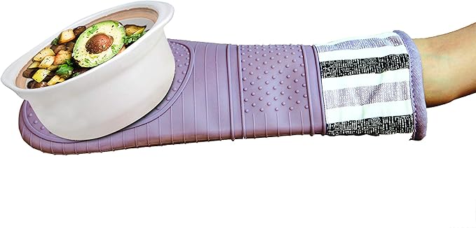 RED LMLDETA Heat Resistant 550 Degree Oven mitt, Silicone Oven Hot Mitts - 1 Pair, Extra Long Professional Baking Oven Gloves - Food Safe,Pot Holders Cooking,Grilling,Kitchen (Purple Mittens)