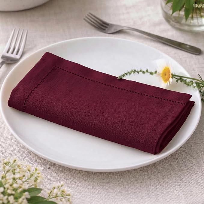 Palisa Burgundy Cotton Napkins Set of 4 | Premium Hemstitch Detailing Cloth Dinner Napkins 18x18 Inch | Soft Washable & Reusable Table Napkins for Everyday Use Weddings Parties Restaurants & Hotels