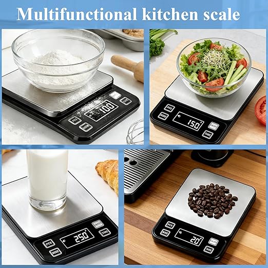 Full Waterproof Digital Scale IP67,5kg Capacity 0.1g Accuracy Kitchen Scale with Type-C Charging Tare Function Stainless Steel Platform for Baking Seafood Food Processing Hardware Counting