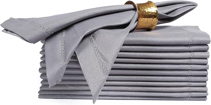 Cloth Dinner Napkin Set of 4 20x20 Inches - Grey, Decorative Hemstitched Spring Premium Polyester Cloth Dinning Napkins Ideal for Kitchen, Wedding, Easter | Washable BBQ Parties Napkin for Daily Use