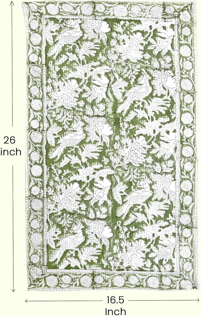 CPC Olive Green Hand Block Print Waffle Kitchen Towel Set of 3-16 x 28 Inch Ultra Absorbent Quick Dry Cotton Lightweight Reusable Sustainable Tea Towels for Cleaning and Drying Gift for Christmas