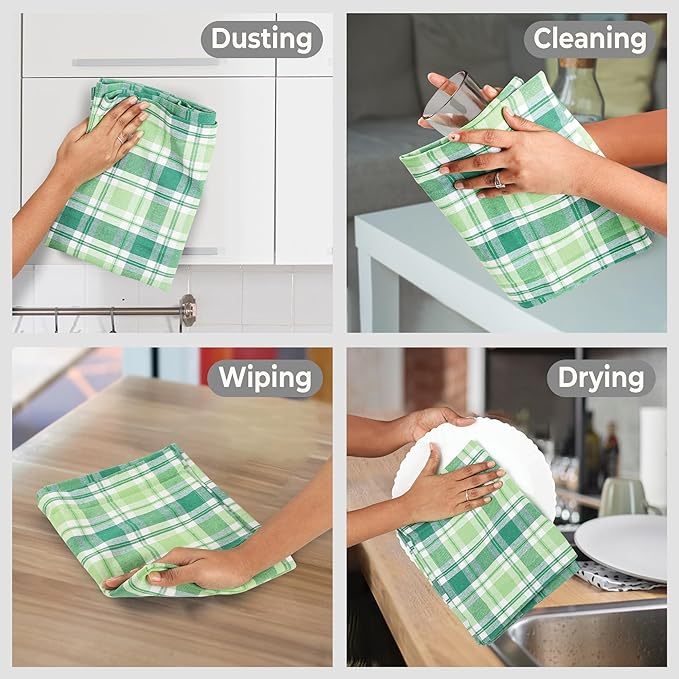 Urban Villa St Patricks Checks Kitchen Towels Set of 6 Buffalo Checks Kitchen Towels 20X30 Inches 100% Cotton Highly Absorbent Kitchen Towels Premium Quality Ultra Soft Mitered Corners Towel