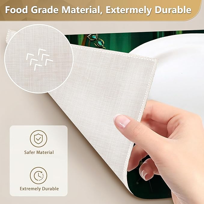 Green Jewel Dragonfly Place Mats Set of 6, Table Mats Heat Insulation Non Slip Washable Dining Placemats for Wedding Holiday Party Kitchen Decor 12X18 in