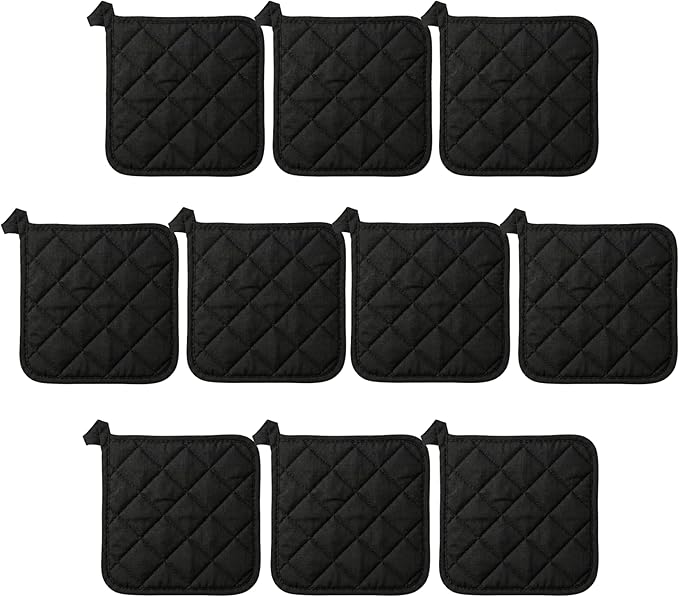 Lobyn Value Packs Economical Lightweight Bulk Potholders Ten (10) Pack Everyday Quality 6.5" Square Perfect for Craft Projects Black