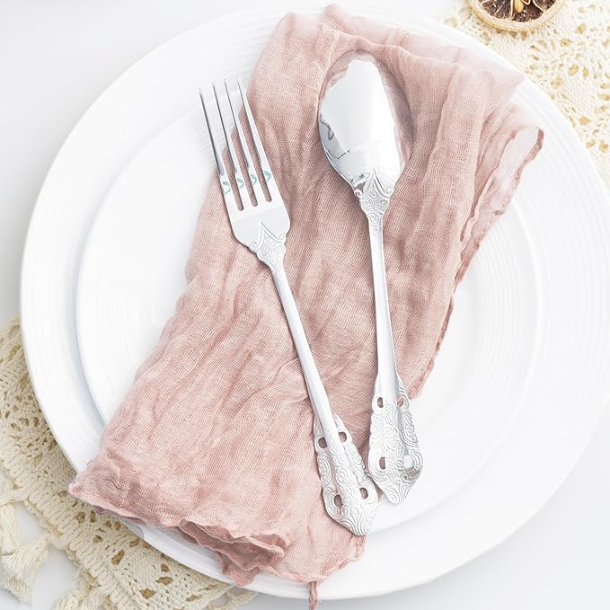 100 Pack Dusty Pink Cloth Napkins 21x21 Inches Dusty Pink Cheesecloth Napkins Set of 100 Washable Dinner Table Napkins for Wedding Bridal Baby Shower Party Rustic Boho Cotton Gauze Party Table Decor