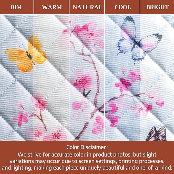 Maison d' Hermine 100% Cotton Oven Mitt & Pot Holder Set (7.5"x13" & 8"x8") Heat Resistant BBQ Cooking Gloves with Loop Grilling Kitchen Gifts for Mothers Day Spring/Summer (Blossoms in Spring)