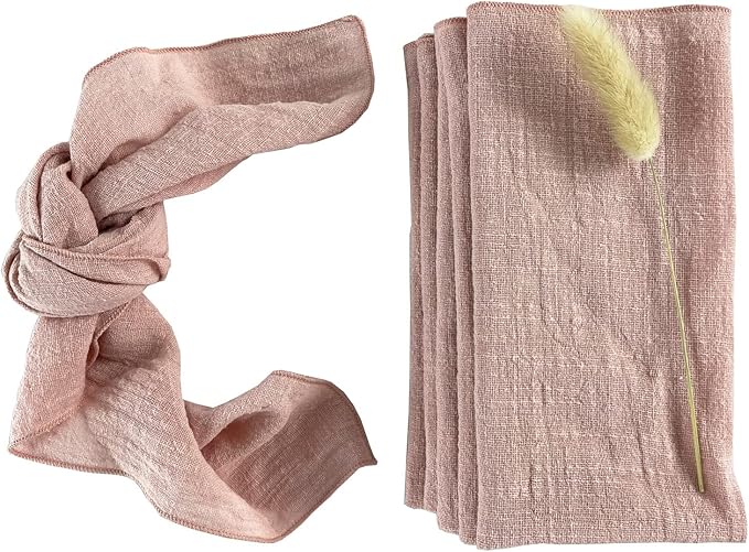 EHLDekol Gauze Cloth Napkins 6 Pack 16x16 Inches 100% Natural Soft Cotton Weddings Decorative Parties Family Everyday Use Bulk Linen Dinner Napkins (Dusty Pink, 6 Pack)