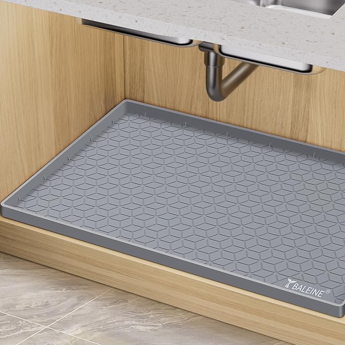 BALEINE 34''×22'' Under Sink Mat, Waterproof Food Grade Silicone Undersink Mat, Cabinet Shelf Drip Tray, Under Sink Liner for Kitchen, Bathroom (Charcoal)