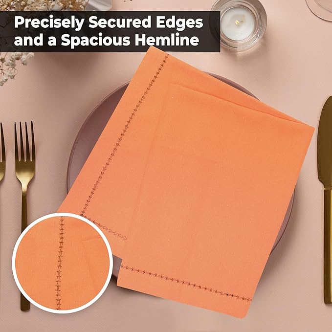 Urban Villa Cloth Napkins Set of 12 20"x20" 100% Cotton Hemstitch Napkins Cloth Washable Durable Reusable Absorbent Table Dinner Napkins Cloth for Hotel Lunch Restaurant Weddings Parties–Orange Black