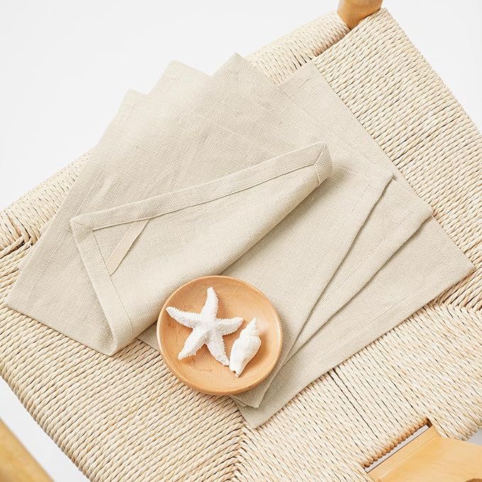 100% Linen Thick Washcloths with Loop - Linen Cloths Makeup for Face 4 Pack 10 x 10 Inch, Small Exfoliating Face Washcloth for Women Bathroom Travel,Dark Khaki