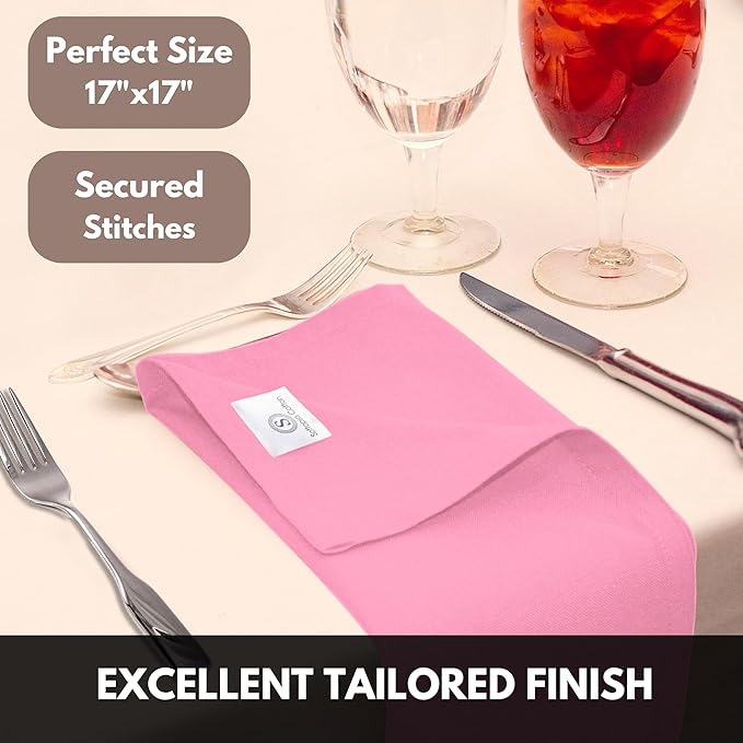 Pink Dinner Napkins 100% Cotton 17 Inch x 17 Inch, Soft, Decorative, Washable Cloth Napkin Set of 4 for Dining, Buffet Parties, Weddings, Spring Holidays, Easter - Pastel Pink