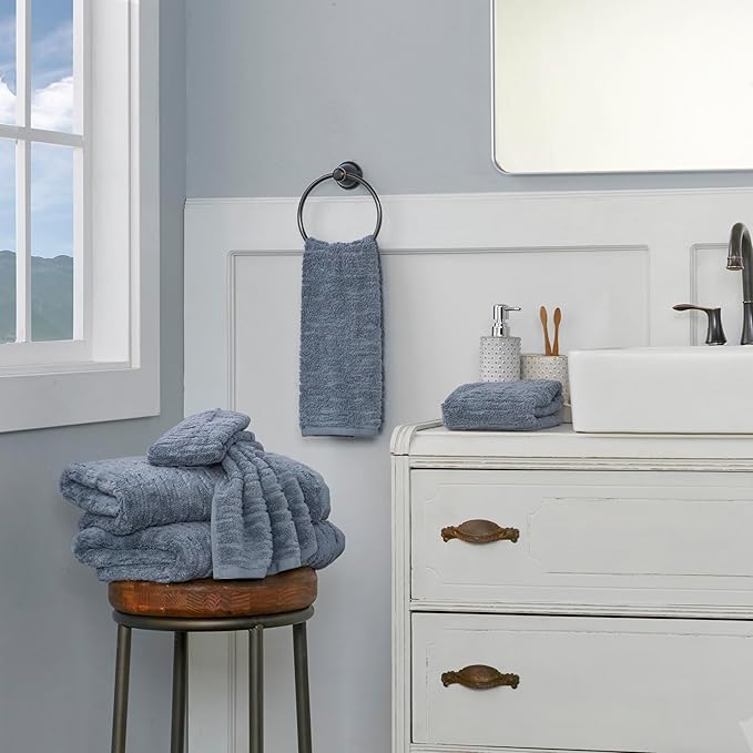 SKL Home CloudSoft 100% Cotton Luxury 6-Piece Towel Set, 600 GSM, Ultra Plush & Absorbent - 2 Bath Towels, 2 Hand Towels, 2 Washcloths, Smoke Blue