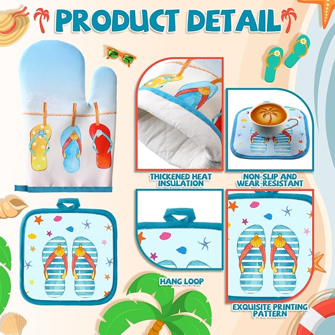 VitalCozy Set of 10 Summer Flip Flops Kitchen Decor and Accessories Beach Kitchen Towels Rugs Oven Mitts and Pot Holders Kit Hand Towels for Baking Cooking BBQ