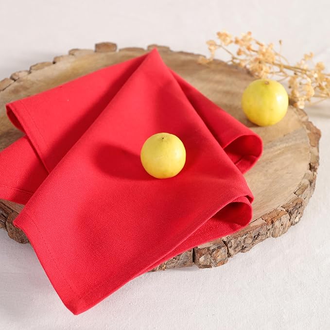 Cloth Napkins Set of 12 Solid Dinner Napkins 18x18 Inch, 100% Cotton, Soft Absorbent Reusable Washable Durable Napkin, Decorations, Restaurant, Wedding & Table Décor, Everyday Use - Red