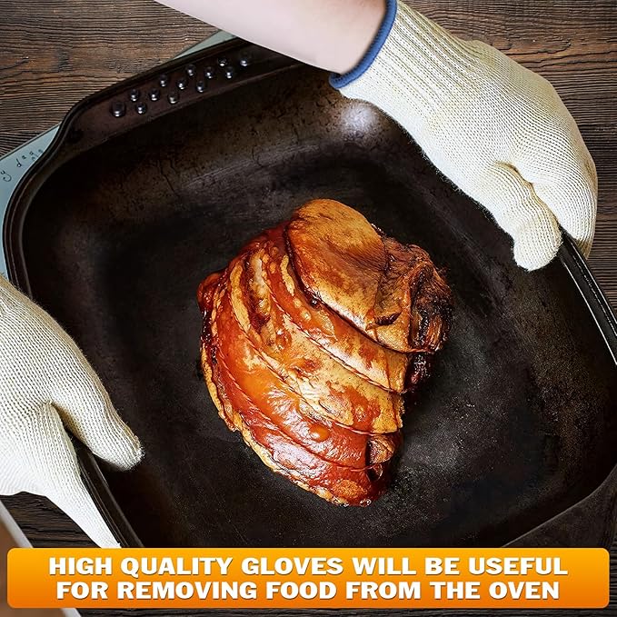 2 Pair Heat Resistant Gloves for Cooking – 9.5" Aramid Fibre Oven Gloves with Fingers, Non-Slip BBQ Grill Protector for Baking, Frying & Smoker – Reusable Heat Protection for Safe Cooking & Grilling