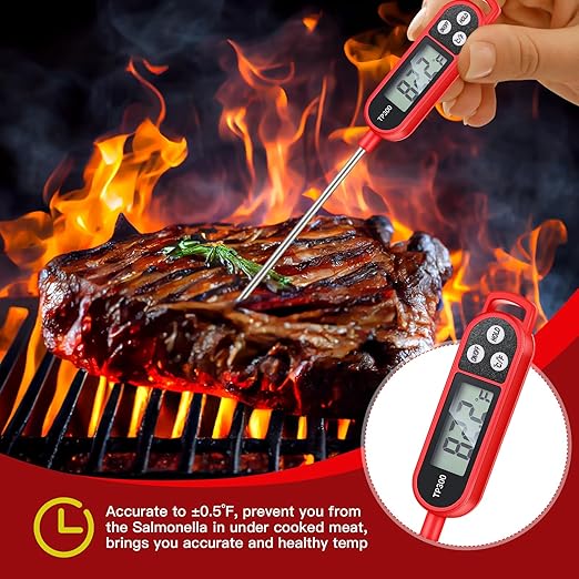 Copkim 12 Pcs Meat Food Thermometer Food with Probe Water Liquid Instant Read Digital Thermometer Kitchen Cooking Supplies for Cooking BBQ Milk Yogurt (Red)