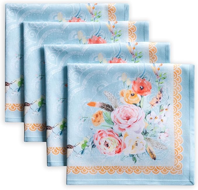 Maison d' Hermine Cloth Napkins Set of 4 100% Cotton Everyday Reusable Square Napkins Cloth Washable Dinner Party Wedding Restaurant Gifts for Mothers Day Spring/Summer (Ibiza - Blue, 20" x 20")