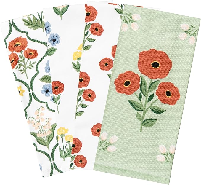 Ritz 100% Cotton Kitchen Towels, Rose Trellis Floral – 16"x26" – Absorbent Dish Towels for Drying & Cleaning – Soft & Durable (Set of 4)