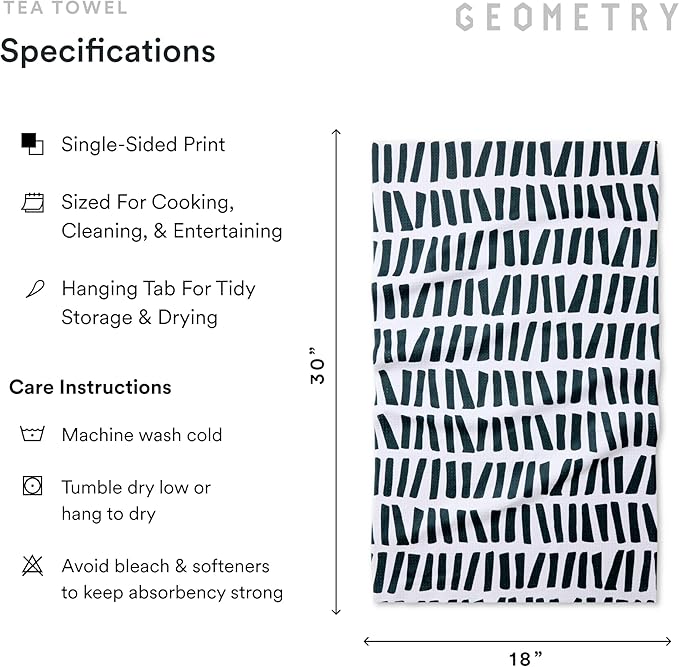 GEOMETRY Kitchen Tea Towels - Quick Dry Microfiber Dish Towels for Kitchen Linework, 18" x 30" 2 Pack