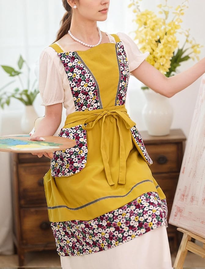 Pinknoke Kitchen Aprons for Women with Pockets Cute Vintage Chef Pinafore Apron for Gardening Cooking Baking Painting