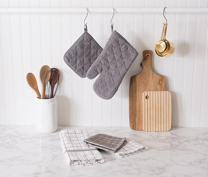 DII Basic Terry Collection Quilted 100% Cotton, Potholder, Gray, 3 Piece