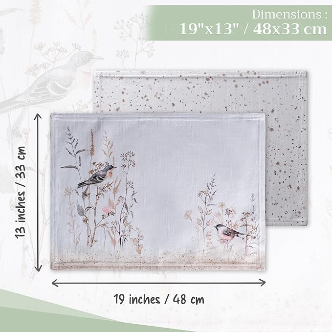 Maison d' Hermine Placemats Set of 4 100% Cotton Washable Cloth Place Mats Reusable Table Mats for Kitchen Dining Wedding Gifts for Mothers Day Spring/Summer (Meadow Florals - Brown, 13" x 19")