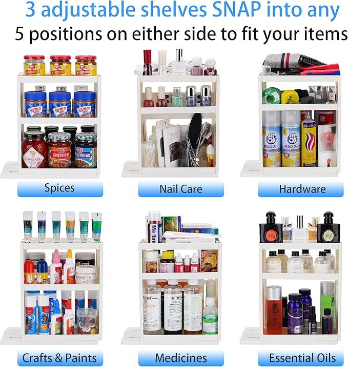 Dutiplus Medicine Organizer 3-Tier Shelves Cabinet Storage Rack Organizer for Holding Vitamins, Supplements, Cosmetics 10.82" H x 5.82" W x 10.43" D (Creamy White)