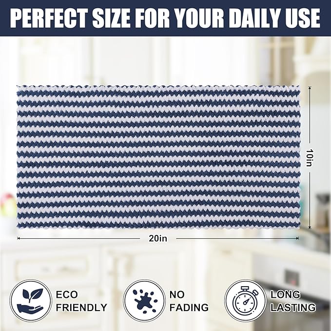 Homaxy Kitchen Towels(12 Pack, 10 x 20 inches), Ultra Soft and Absorbent Dish Towels, Reusable Fast Drying Microfiber Cleaning Cloth, Coral Velvet Wave Design No-lint, Navy Blue