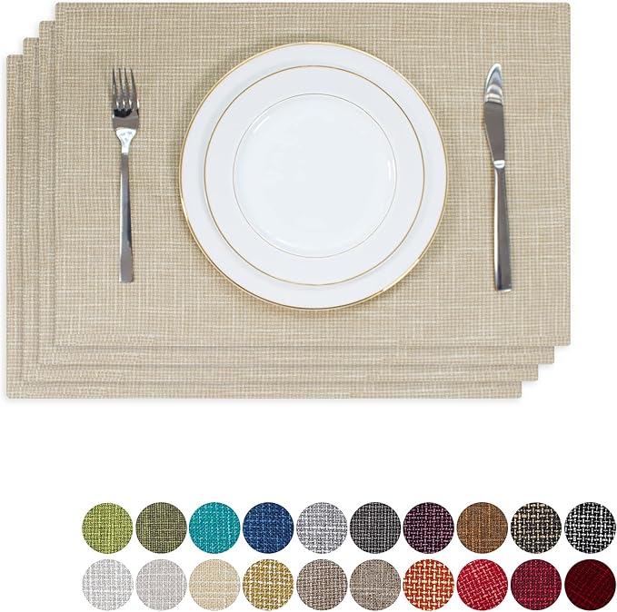 Kevin Textile Table Mats Set of 4 Heat Resistant Washable Placemats for Parties Buffet Dinner, 13 x 19 inches, Light Beige