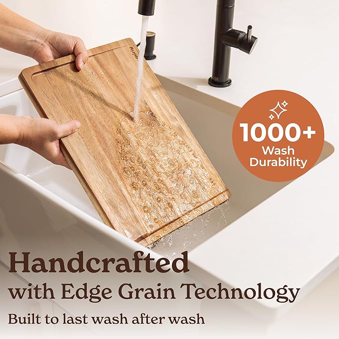 SMIRLY Bamboo Cutting Board Set, Chopping Board and Wooden Cutting Boards for Kitchen, Small Wood Cutting Board and butcher block (Acacia Wood, 2 Pack)