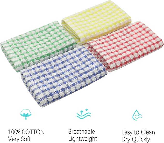 Cotton Cleaning Rags Terry Dish Cloths for Washing Dishes, Set of 8 Dish Rags for Cleaning, Light and Soft Dish Towels for Kitchen Drying Dishes, 11.8 Inch x 11.8 Inch (Mix Color)