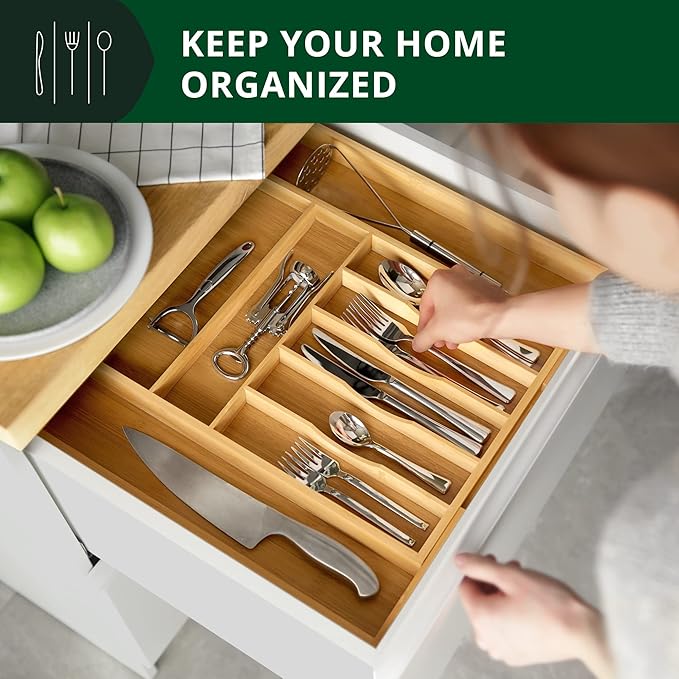 ROYAL CRAFT WOOD Luxury Bamboo Kitchen Drawer Organizer and Storage Box 5pcs Bundle