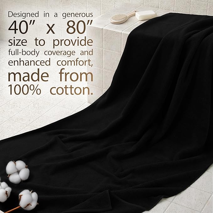 Cotton Paradise 100% Cotton 40x80 Oversized Bath Sheet, Extra Large Turkish Bath Towels for Bathroom, Black Bathsheet